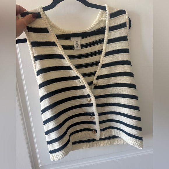H&M Sweaters - H&M Black and Cream Striped Cardigan Vest